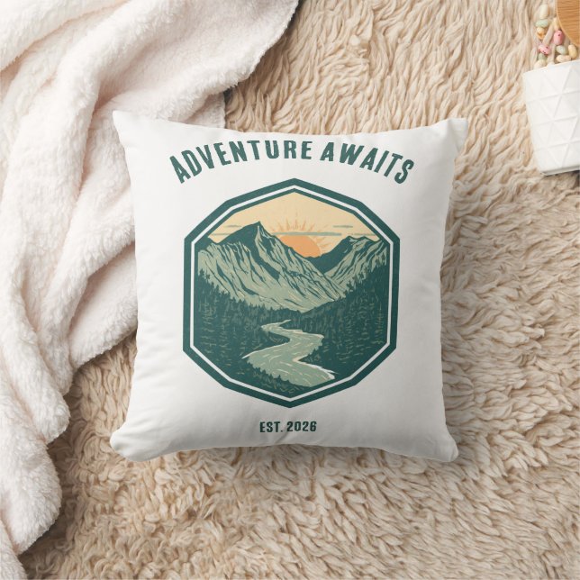 Personalized Mountain Adventure Retro Outdoor Throw Pillow (Blanket)