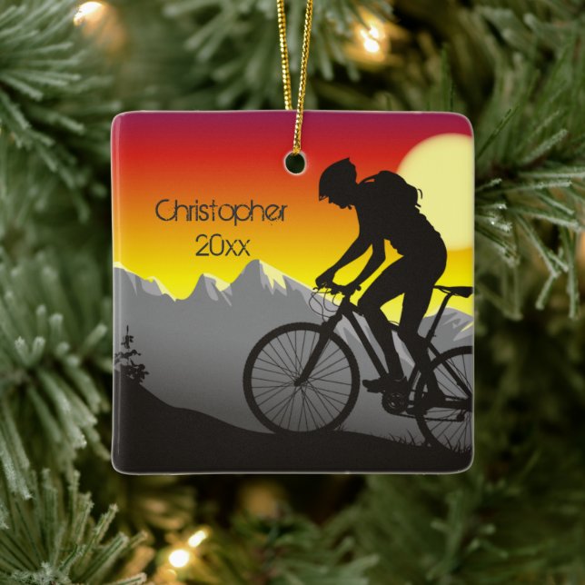Personalized Mountain Bike Biking Christmas Ceramic Ornament (Tree)