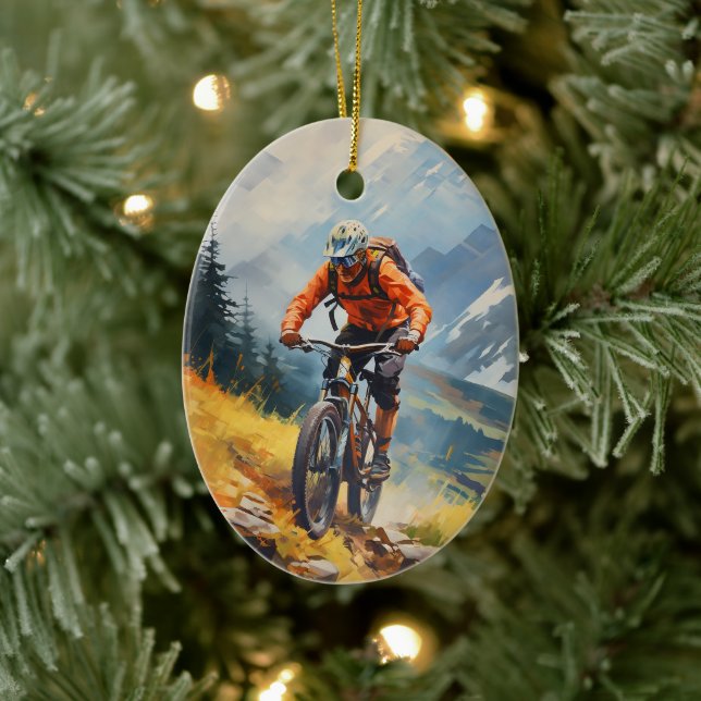 Personalized Mountain Bike Biking Christmas Ceramic Ornament (Tree)