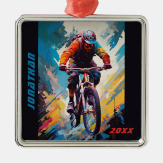 Personalized Mountain Bike Biking Christmas Metal Ornament