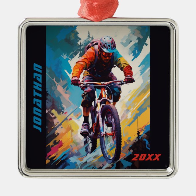 Personalized Mountain Bike Biking Christmas Metal Ornament (Front)