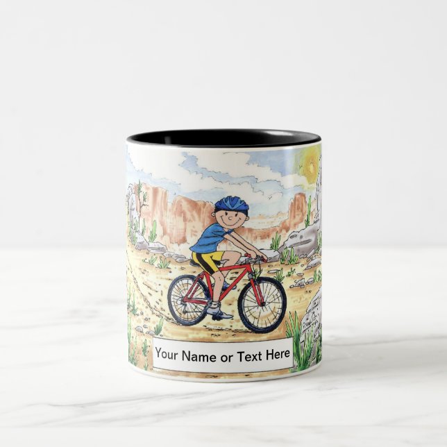 Personalized Mountain Bike - Male Cartoon  Two-Tone Coffee Mug (Center)