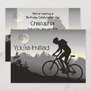 Personalized Mountain Biker and Moon Birthday Invitation