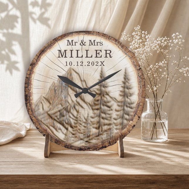 Personalized Mountain Forest Couple Large Clock (Creator Uploaded)