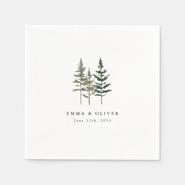 Personalized Mountain Forest Pine Tree Wedding Napkin (Front)