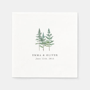 Personalized Mountain Lake Pine Tree Wedding Napkin