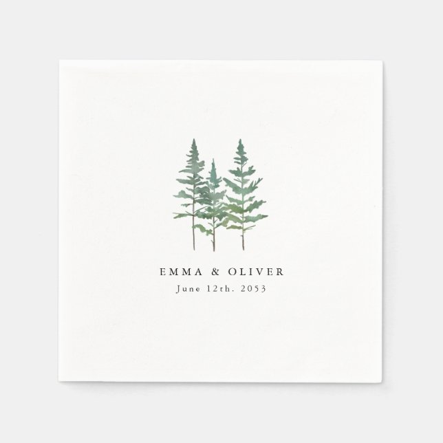 Personalized Mountain Lake Pine Tree Wedding Napkin (Front)