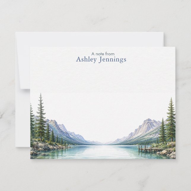 Personalized Mountain Note Cards | Lake Pine Tree (Front)