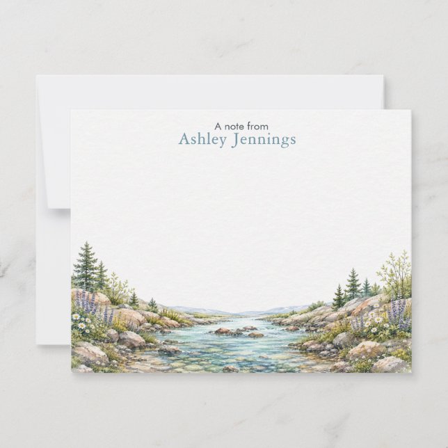 Personalized Mountain Stream Note Cards (Front)