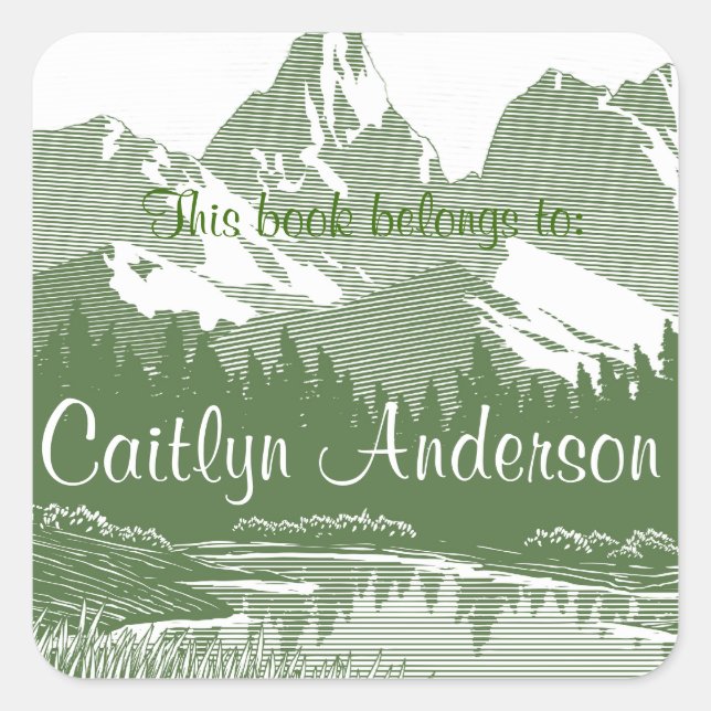 Personalized Mountains Bookplate Sticker (Front)