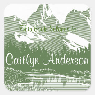 Personalized Mountains Bookplate Sticker