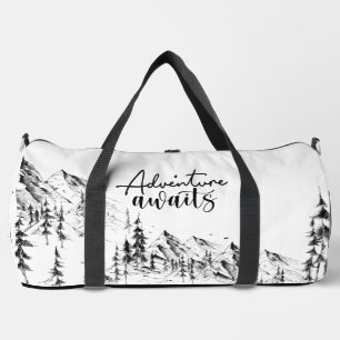 Personalized Mountains Sketch Adventure Awaits Duffle Bag
