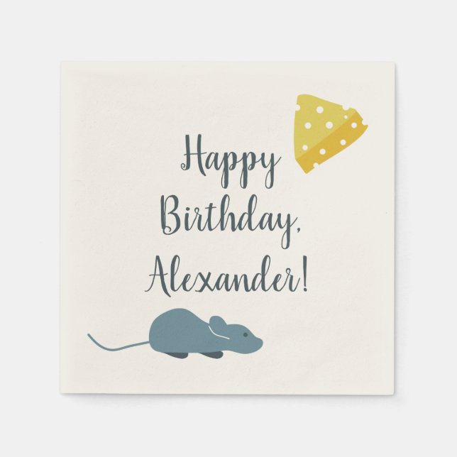 Personalized Mouse and Cheese Illustrated Napkin (Front)