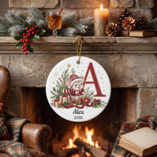 Personalized Mouse Monogram Initial Christmas Ceramic Ornament