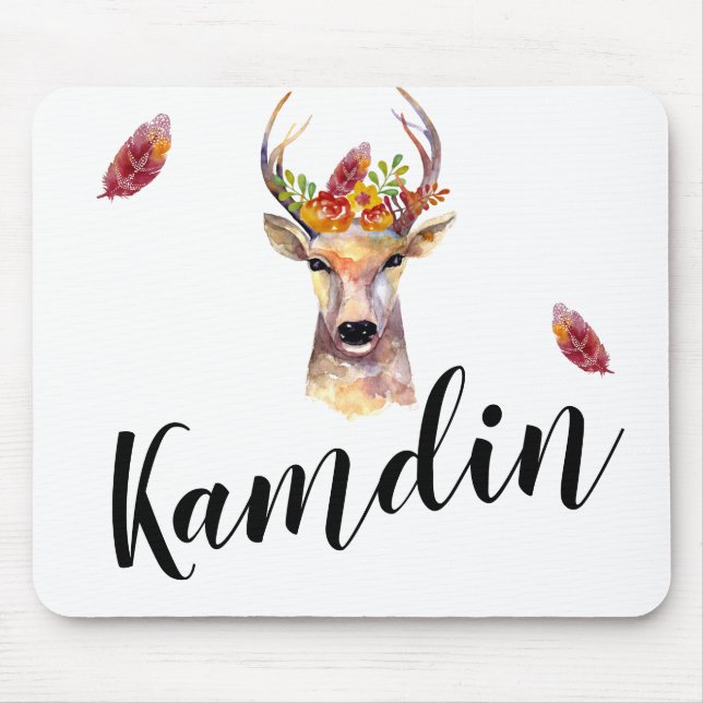Personalized Mouse Pad boho deer Buck head Brownin (Front)