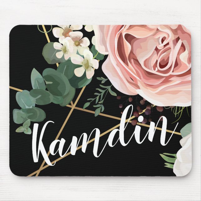 Personalized Mouse Pad Geometric Garden Rose Black (Front)