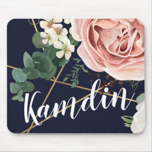 Personalized Mouse Pad Geometric Garden Rose Navy