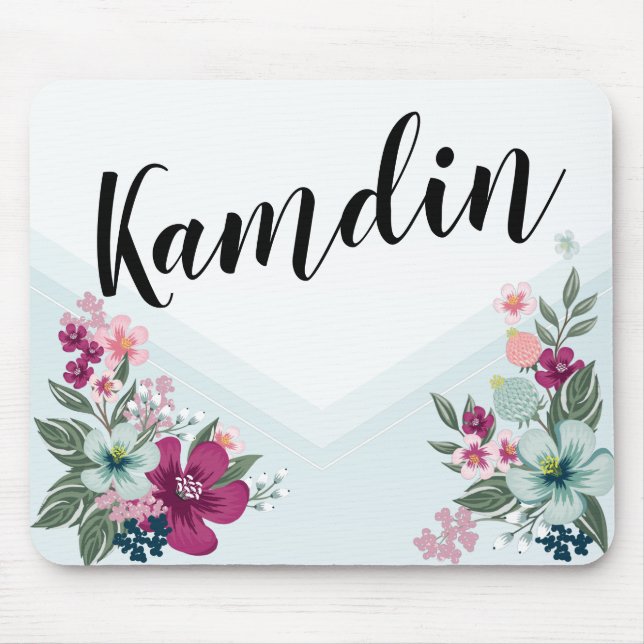 Personalized Mouse Pad Tropical Flower on Blue Omb (Front)