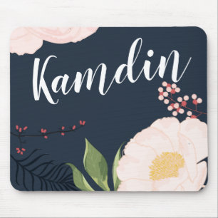 Personalized Mouse Pad White Floral Flowers on Dar