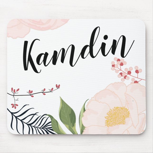 Personalized Mouse Pad White Floral Flowers on Whi (Front)