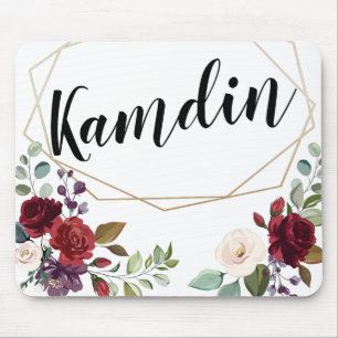 Personalized Mouse Pad White Roses Gold Geom