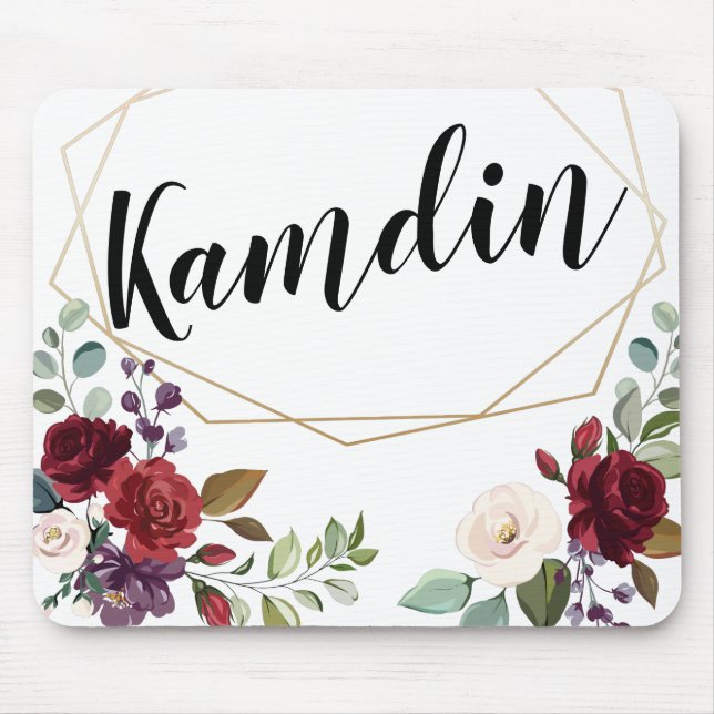 Personalized Mouse Pad White Roses Gold Geom (Front)