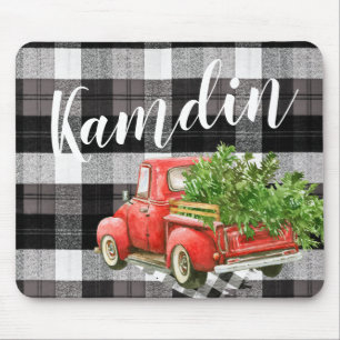 Personalized Mouse Pad XMAS Truck Buffalo Plaid Bl
