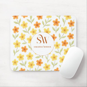 Personalized Mousepad with Orange Yellow Floral
