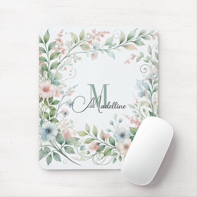 Personalized Mousepad with Wild Flowers | Initial (With Mouse)