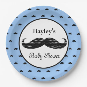 Personalized Moustache Baby Shower Paper Plates