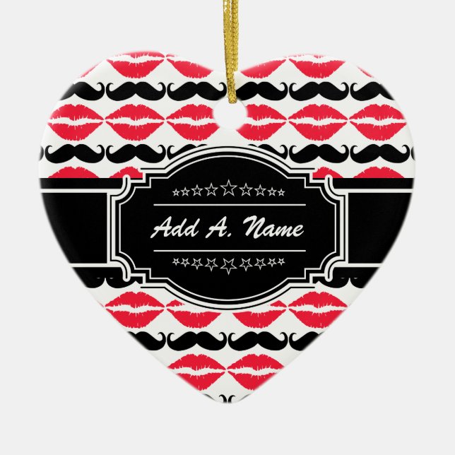 Personalized Moustache & Lips N # 14 Ceramic Ornament (Front)