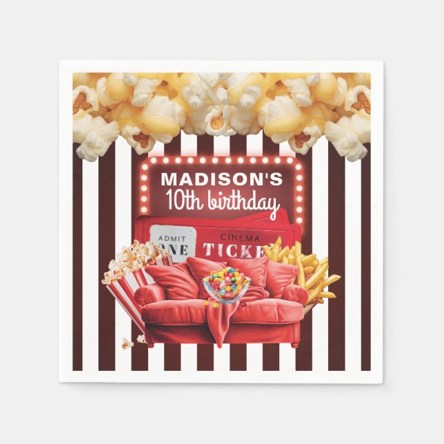 Personalized Movie Night Cinema Birthday Napkin (Front)