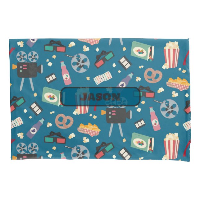 Personalized Movie Night Film Popcorn Pattern Pillowcase (Front)