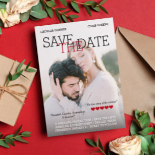 Personalized Movie Poster Red Hearts Save the Date