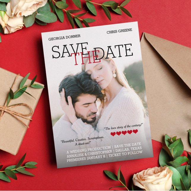 Personalized Movie Poster Red Hearts Save the Date (Creator Uploaded)