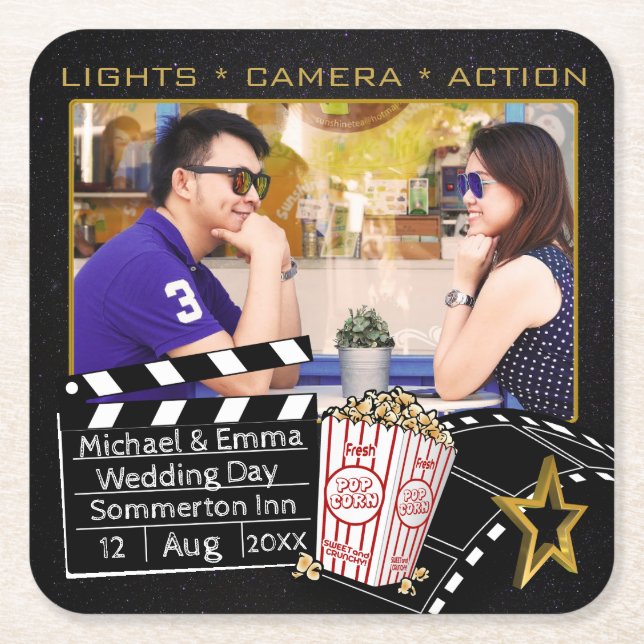 Personalized Movie Star Frame Square Paper Coaster (Front)