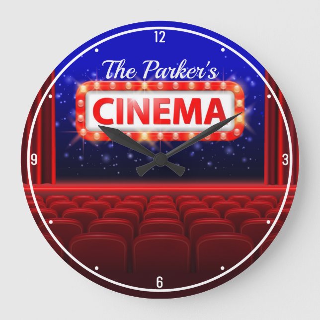 Personalized Movie Theatre Cinema Family Room Large Clock (Front)
