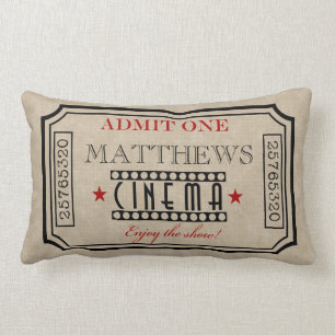 Personalized Movie Theatre Ticket Pillow- red Lumbar Pillow