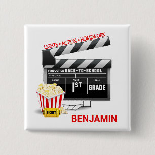 Personalized Movie Theme First 1st Grade 2 Inch Square Button