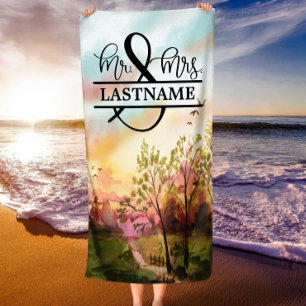 Personalized Mr. and Mrs. Beach Towel Honeymoon 