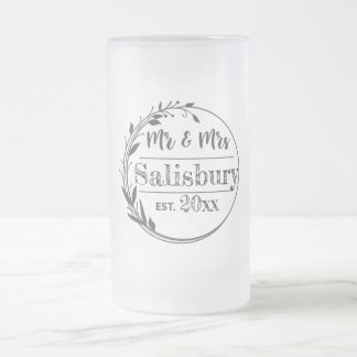 Personalized Mr and Mrs Beer Gift, Wedding Favour Frosted Glass Beer Mug