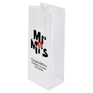 Personalized Mr and Mrs Black Red Bold Modern Wine Gift Bag