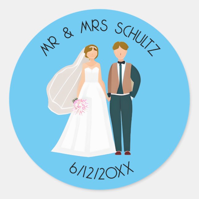 Personalized Mr and Mrs Bride and Groom  Classic Round Sticker (Front)
