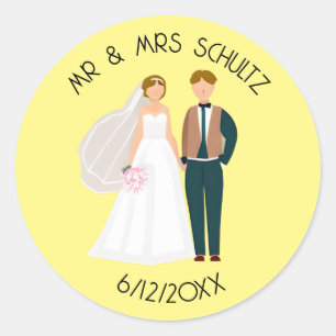 Personalized Mr and Mrs Bride and Groom Classic Round Sticker