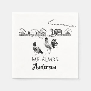 Personalized Mr and Mrs Chicken Farm Wedding Napkin