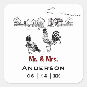 Personalized Mr and Mrs Chicken Farm Wedding Square Sticker