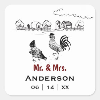 Personalized Mr and Mrs Chicken Farm Wedding Square Sticker