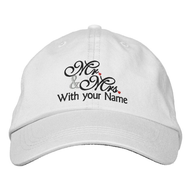 Personalized Mr. and Mrs. Husband Wife His Hers Embroidered Hat (Front)