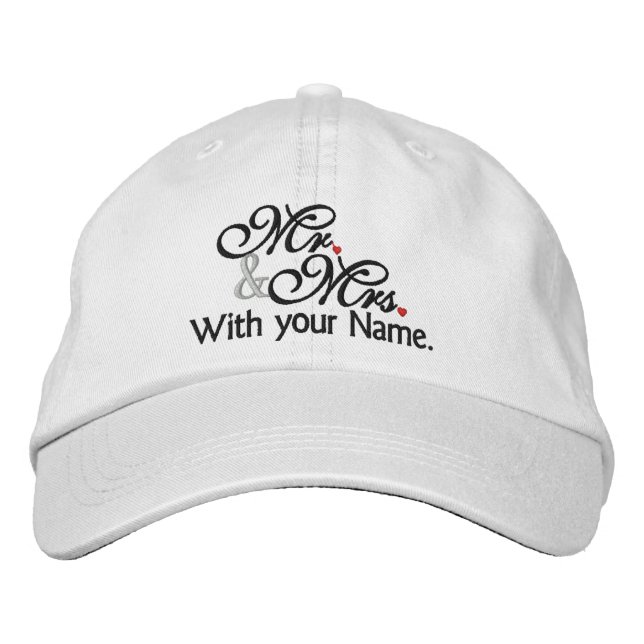 Personalized Mr. and Mrs. Husband Wife His Hers Embroidered Hat (Front)