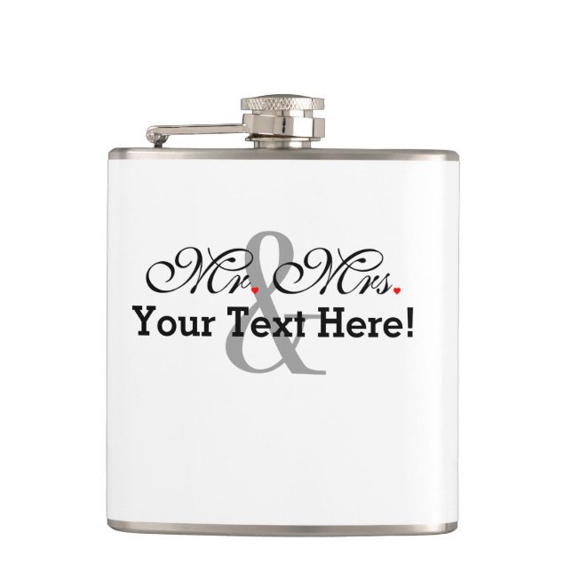 Personalized Mr. and Mrs. Plus Customizable Colour Hip Flask (Front)